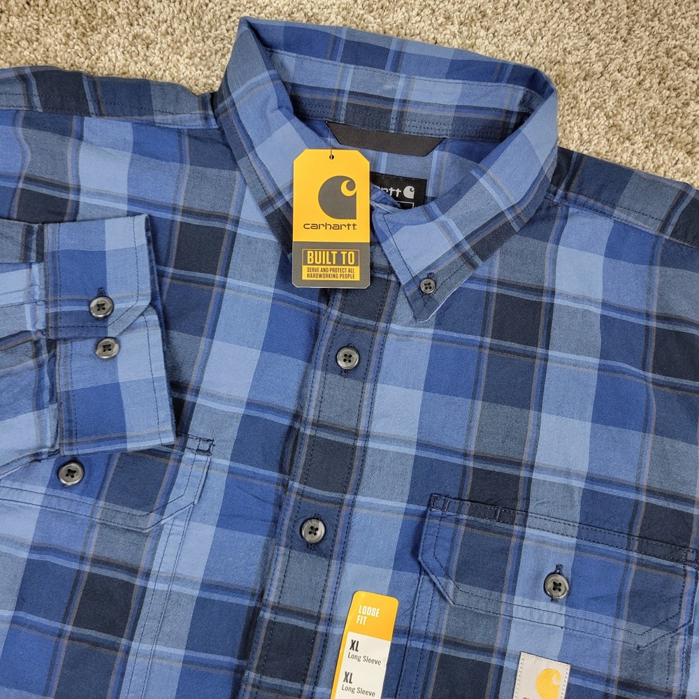 NWT Carhartt Mens XL Blue Plaid Button Down Long Sleeve Workshirt TW4447-M